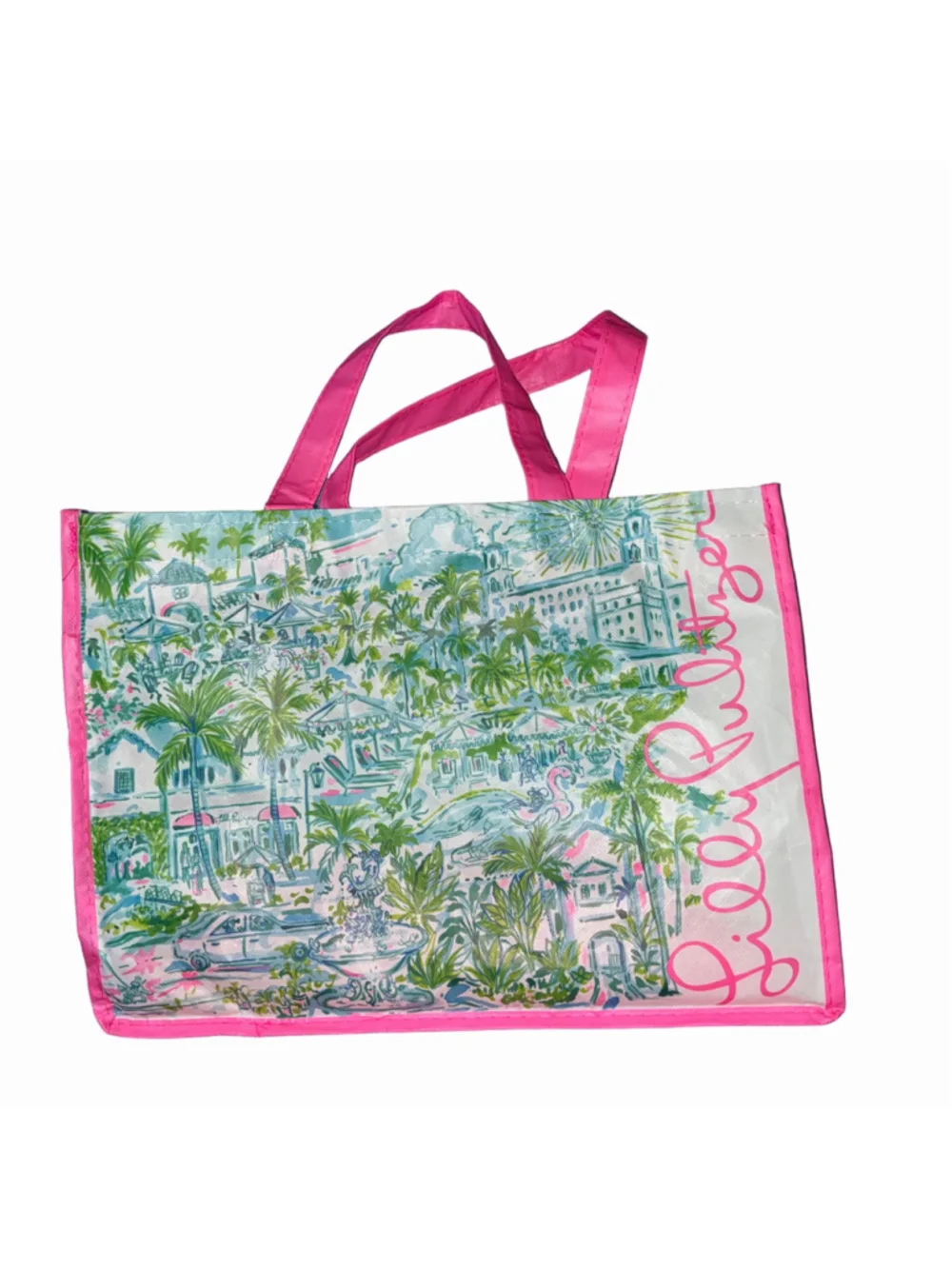 Women's Lilly Pulitzer Medium Reusable Shopping Tote Bag Pink White